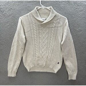 Izod Sweater Womens Medium Cream Cable Knit Shawl Collar Grandma Preppy Cozy